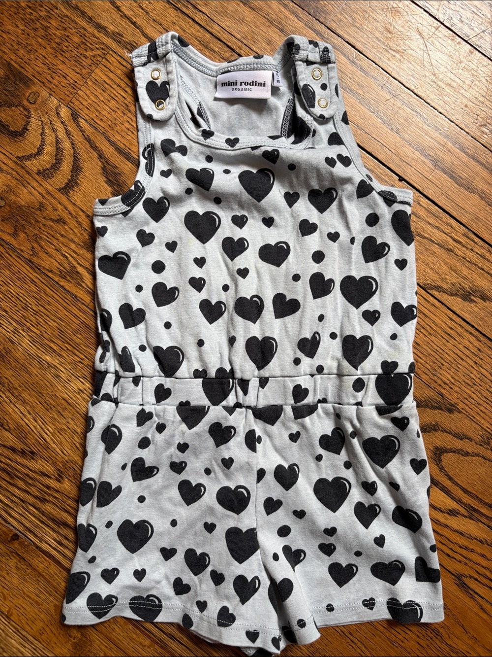 Mini Rodini Black Heart Print Grey Romper